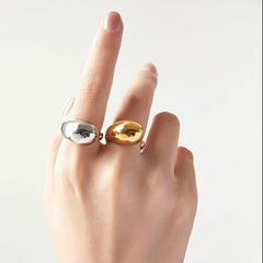 Wholesale Jewelry Simple Commute Style Water Droplets Stainless Steel 18K Gold Plated Open Rings - coojewelry