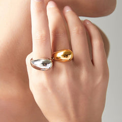 Wholesale Jewelry Simple Commute Style Water Droplets Stainless Steel 18K Gold Plated Open Rings - coojewelry