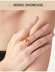 Wholesale Jewelry Simple Commute Style Water Droplets Stainless Steel 18K Gold Plated Open Rings - coojewelry