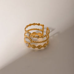 Wholesale Jewelry Simple Style Color Block 304 Stainless Steel Plating Inlay Open Rings - coojewelry