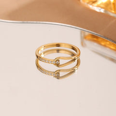 Wholesale Jewelry Simple Style Geometric Titanium Steel Copper Zircon 18K Gold Plated Hollow Out Inlay Open Rings - coojewelry