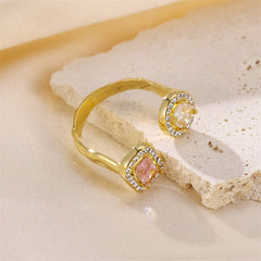 Wholesale Jewelry Simple Style Round 304 Stainless Steel Zircon Inlay Open Rings - coojewelry
