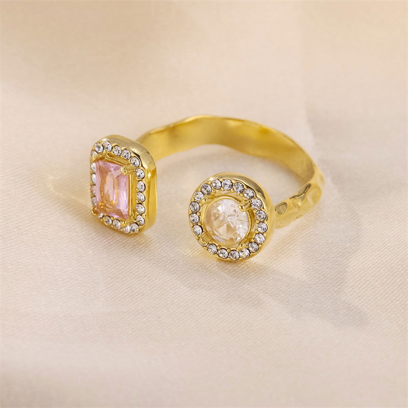 Wholesale Jewelry Simple Style Round 304 Stainless Steel Zircon Inlay Open Rings - coojewelry