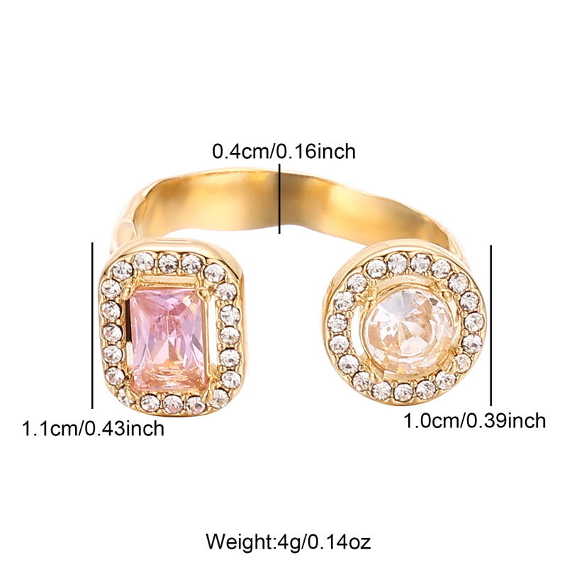 Wholesale Jewelry Simple Style Round 304 Stainless Steel Zircon Inlay Open Rings - coojewelry