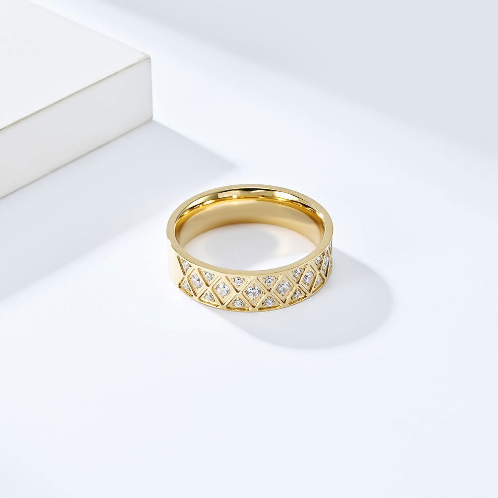 Wholesale Jewelry Streetwear Star 304 Stainless Steel Rhinestones 18K Gold Plated Inlay Rings - coojewelry