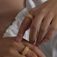 Wholesale Luxurious Shiny Geometric Titanium Steel Plating Inlay Rhinestones 18K Gold Plated Rings - coojewelry