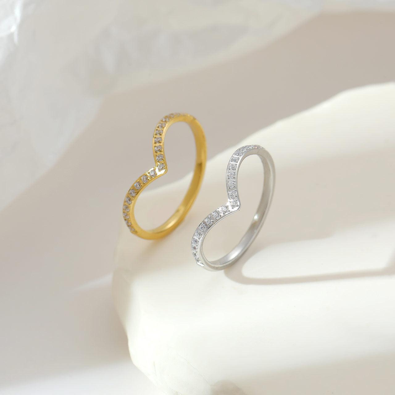 Wholesale Luxurious Simple Style Solid Color Rings Stainless Steel White Gold Plated with Zircon Inlay - coojewelry