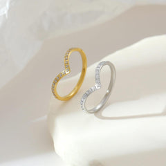 Wholesale Luxurious Simple Style Solid Color Rings Stainless Steel White Gold Plated with Zircon Inlay - coojewelry