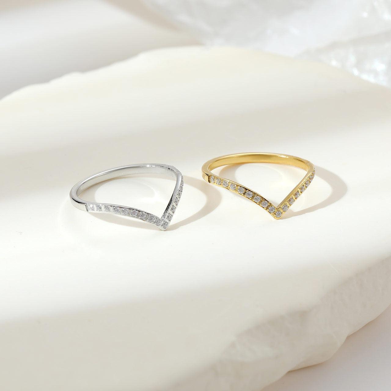 Wholesale Luxurious Simple Style Solid Color Rings Stainless Steel White Gold Plated with Zircon Inlay - coojewelry
