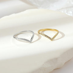 Wholesale Luxurious Simple Style Solid Color Rings Stainless Steel White Gold Plated with Zircon Inlay - coojewelry