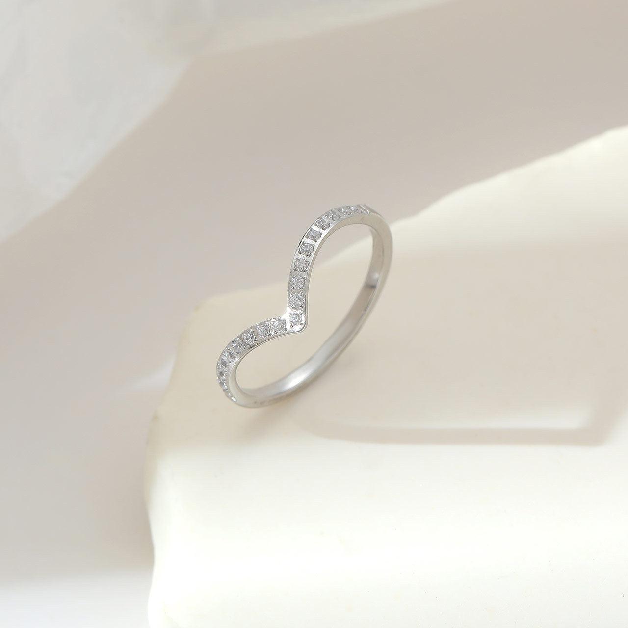 Wholesale Luxurious Simple Style Solid Color Rings Stainless Steel White Gold Plated with Zircon Inlay - coojewelry
