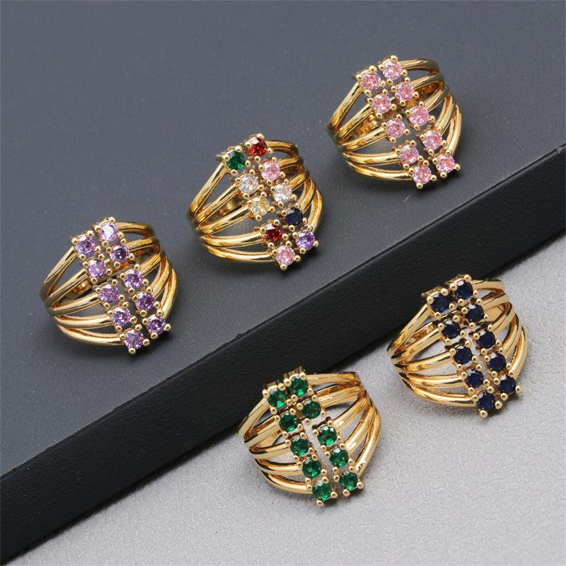 Wholesale Luxurious Square Copper Plating Inlay Zircon Gold Plated Open Rings - coojewelry