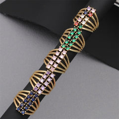 Wholesale Luxurious Square Copper Plating Inlay Zircon Gold Plated Open Rings - coojewelry