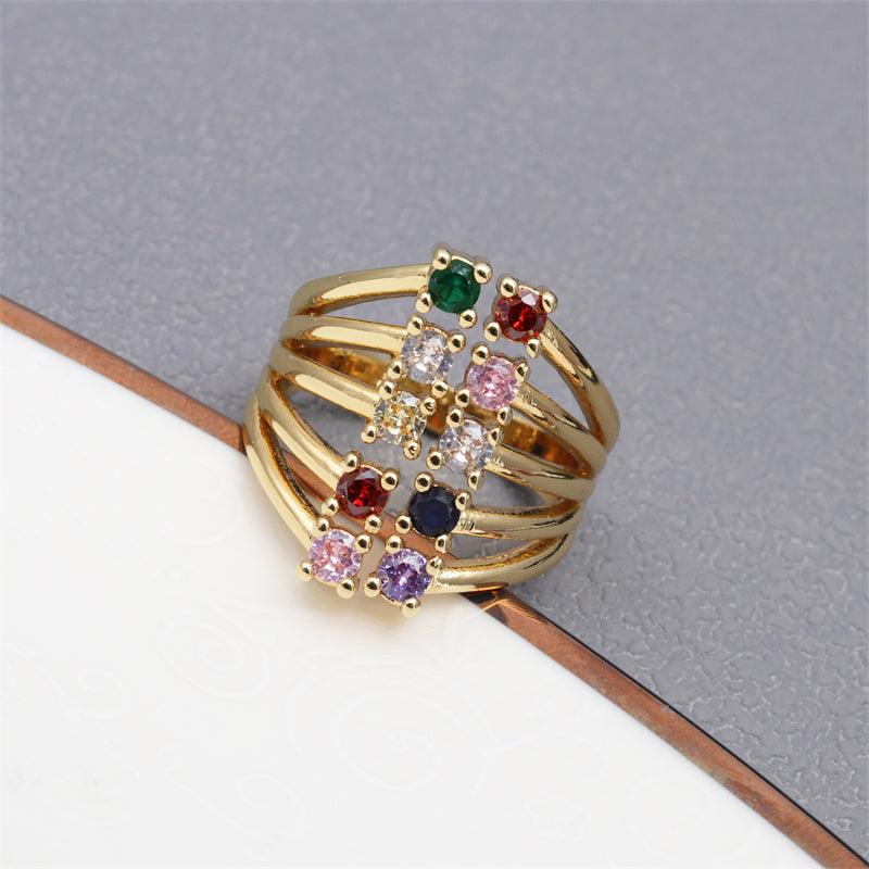 Wholesale Luxurious Square Copper Plating Inlay Zircon Gold Plated Open Rings - coojewelry