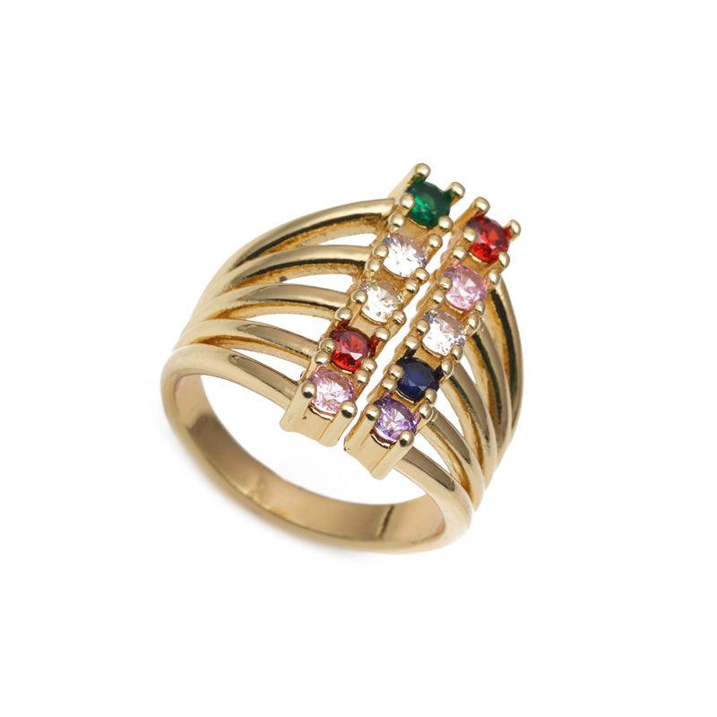 Wholesale Luxurious Square Copper Plating Inlay Zircon Gold Plated Open Rings - coojewelry
