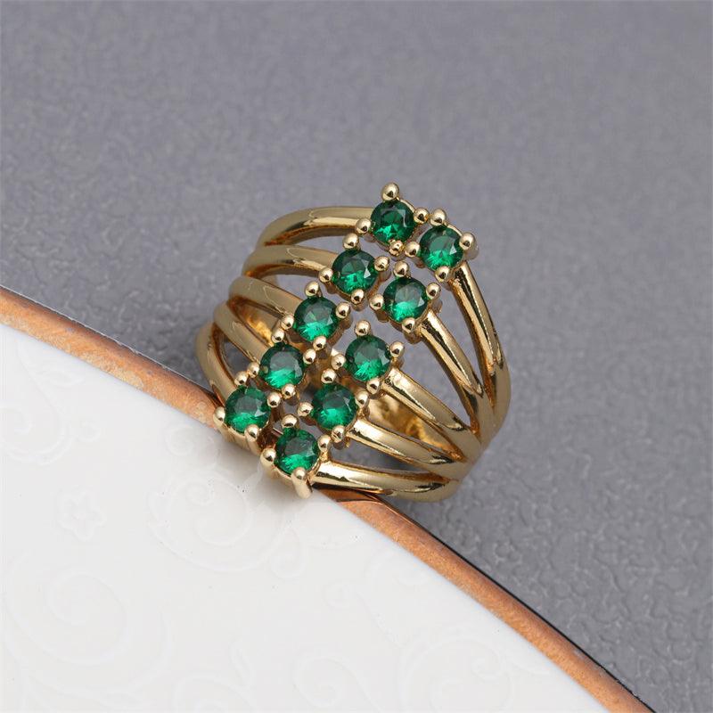 Wholesale Luxurious Square Copper Plating Inlay Zircon Gold Plated Open Rings - coojewelry