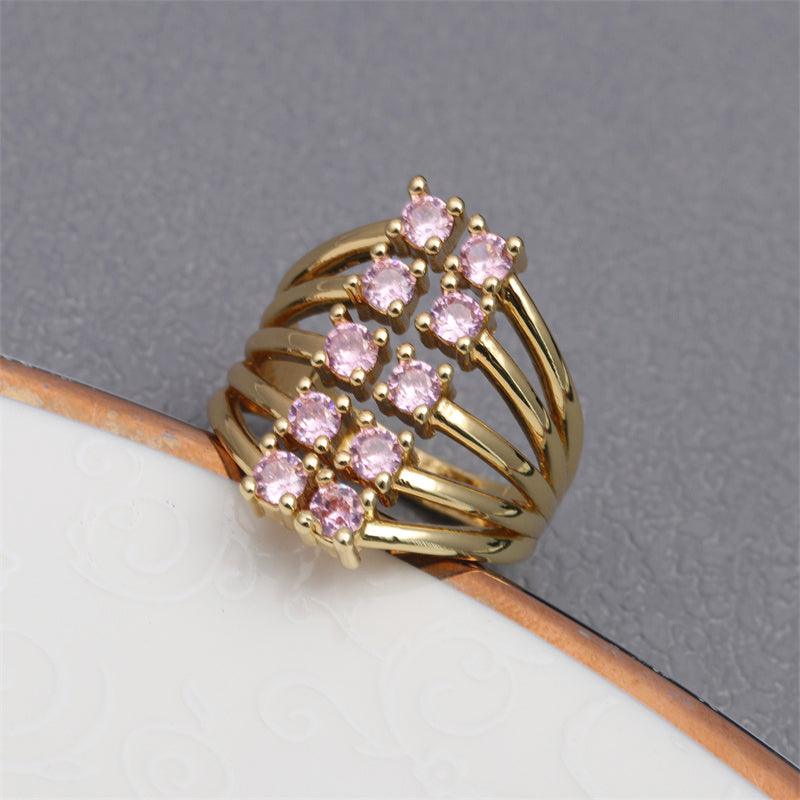 Wholesale Luxurious Square Copper Plating Inlay Zircon Gold Plated Open Rings - coojewelry