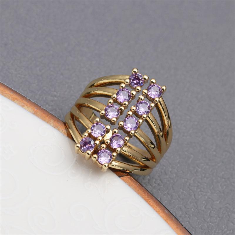Wholesale Luxurious Square Copper Plating Inlay Zircon Gold Plated Open Rings - coojewelry