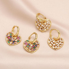 Wholesale Modern Simple Style Heart Shape Hollow Out Inlay Copper Zircon 18K Gold Plated Drop Earrings Pair - coojewelry