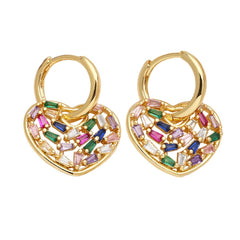Wholesale Modern Simple Style Heart Shape Hollow Out Inlay Copper Zircon 18K Gold Plated Drop Earrings Pair - coojewelry