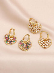 Wholesale Modern Simple Style Heart Shape Hollow Out Inlay Copper Zircon 18K Gold Plated Drop Earrings Pair - coojewelry