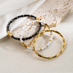 Wholesale Modern Style Color Block Enamel Bangle Stainless Steel - coojewelry