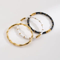 Wholesale Modern Style Color Block Enamel Bangle Stainless Steel - coojewelry