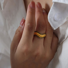 Wholesale Modern Style Geometric Titanium Steel Plating Inlay 18k Gold Plated Rhinestones Rings - coojewelry