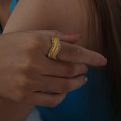 Wholesale Modern Style Geometric Titanium Steel Plating Inlay 18k Gold Plated Rhinestones Rings - coojewelry