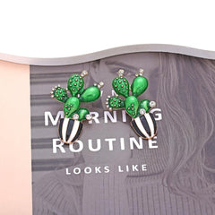 Wholesale Novelty Cactus Enamel Alloy Rhinestones Ear Studs - coojewelry