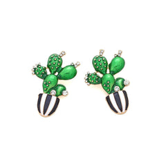 Wholesale Novelty Cactus Enamel Alloy Rhinestones Ear Studs - coojewelry