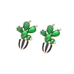 Wholesale Novelty Cactus Enamel Alloy Rhinestones Ear Studs - coojewelry