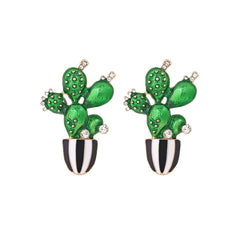 Wholesale Novelty Cactus Enamel Alloy Rhinestones Ear Studs - coojewelry