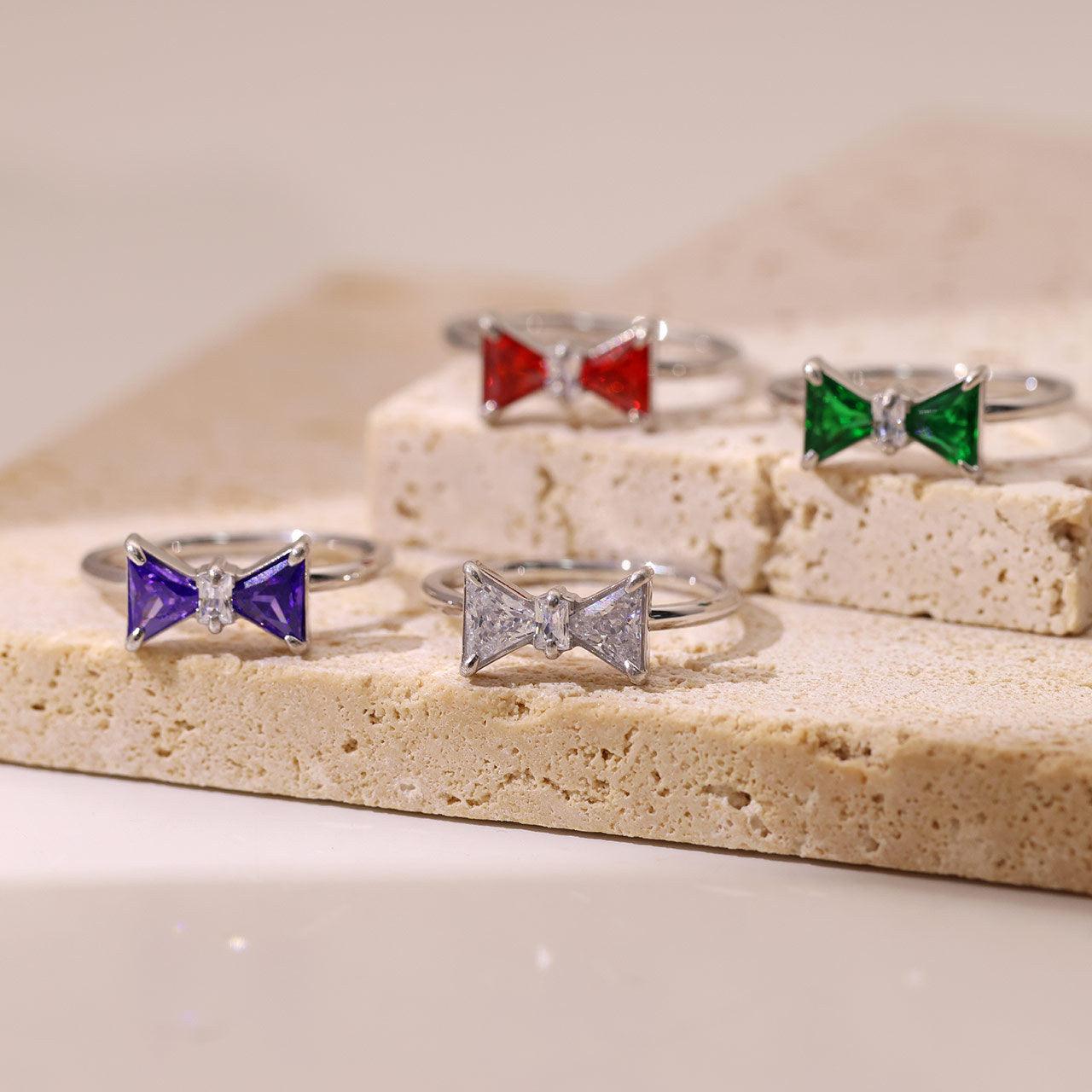 Wholesale Princess Lady Sweet Bow Knot Rings Stainless Steel with Zircon Inlay - coojewelry