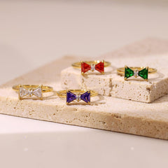 Wholesale Princess Lady Sweet Bow Knot Rings Stainless Steel with Zircon Inlay - coojewelry