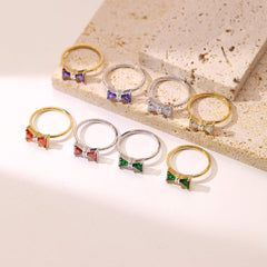 Wholesale Princess Lady Sweet Bow Knot Rings Stainless Steel with Zircon Inlay - coojewelry