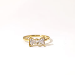 Wholesale Princess Lady Sweet Bow Knot Rings Stainless Steel with Zircon Inlay - coojewelry