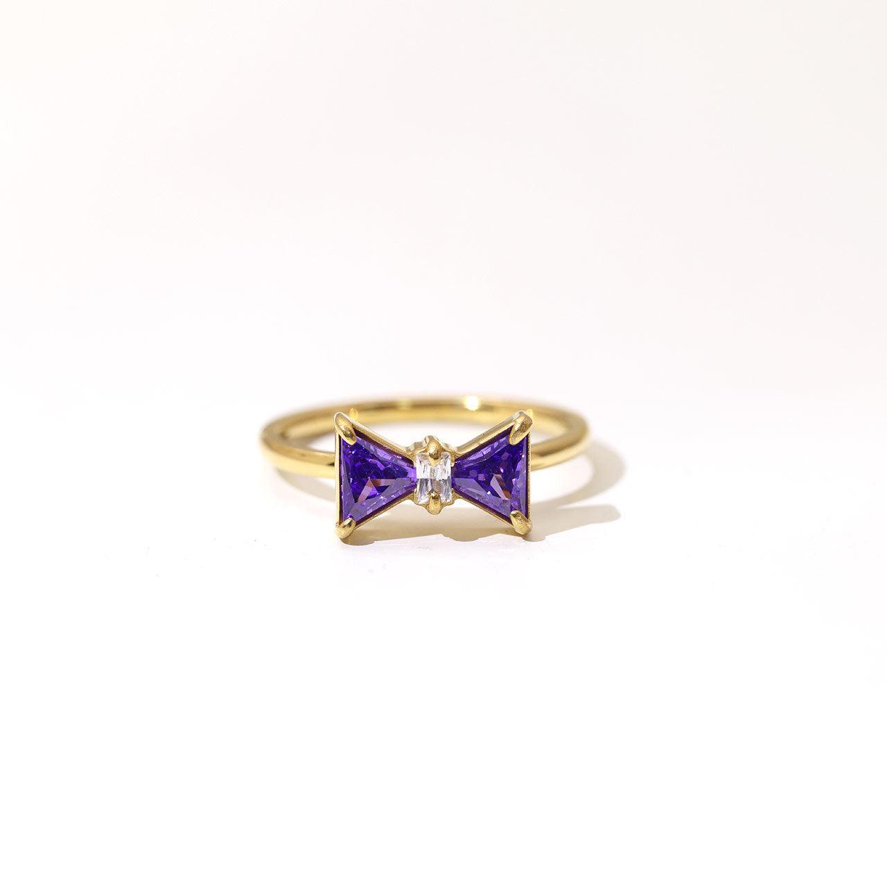 Wholesale Princess Lady Sweet Bow Knot Rings Stainless Steel with Zircon Inlay - coojewelry
