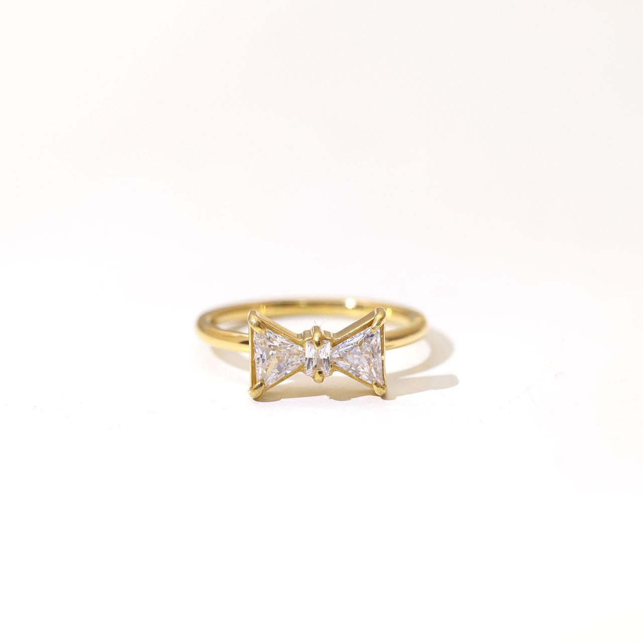 Wholesale Princess Lady Sweet Bow Knot Rings Stainless Steel with Zircon Inlay - coojewelry