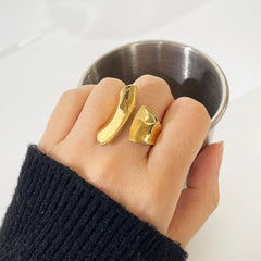 Wholesale Retro Classic Style Irregular Stainless Steel Plating 18K Gold Plated Rings - coojewelry