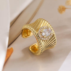 Wholesale Retro Exaggerated Simple Style Geometric Copper Plating Inlay 18K Gold Plated Zircon Open Rings - coojewelry