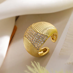 Wholesale Retro Exaggerated Simple Style Geometric Copper Plating Inlay 18K Gold Plated Zircon Open Rings - coojewelry