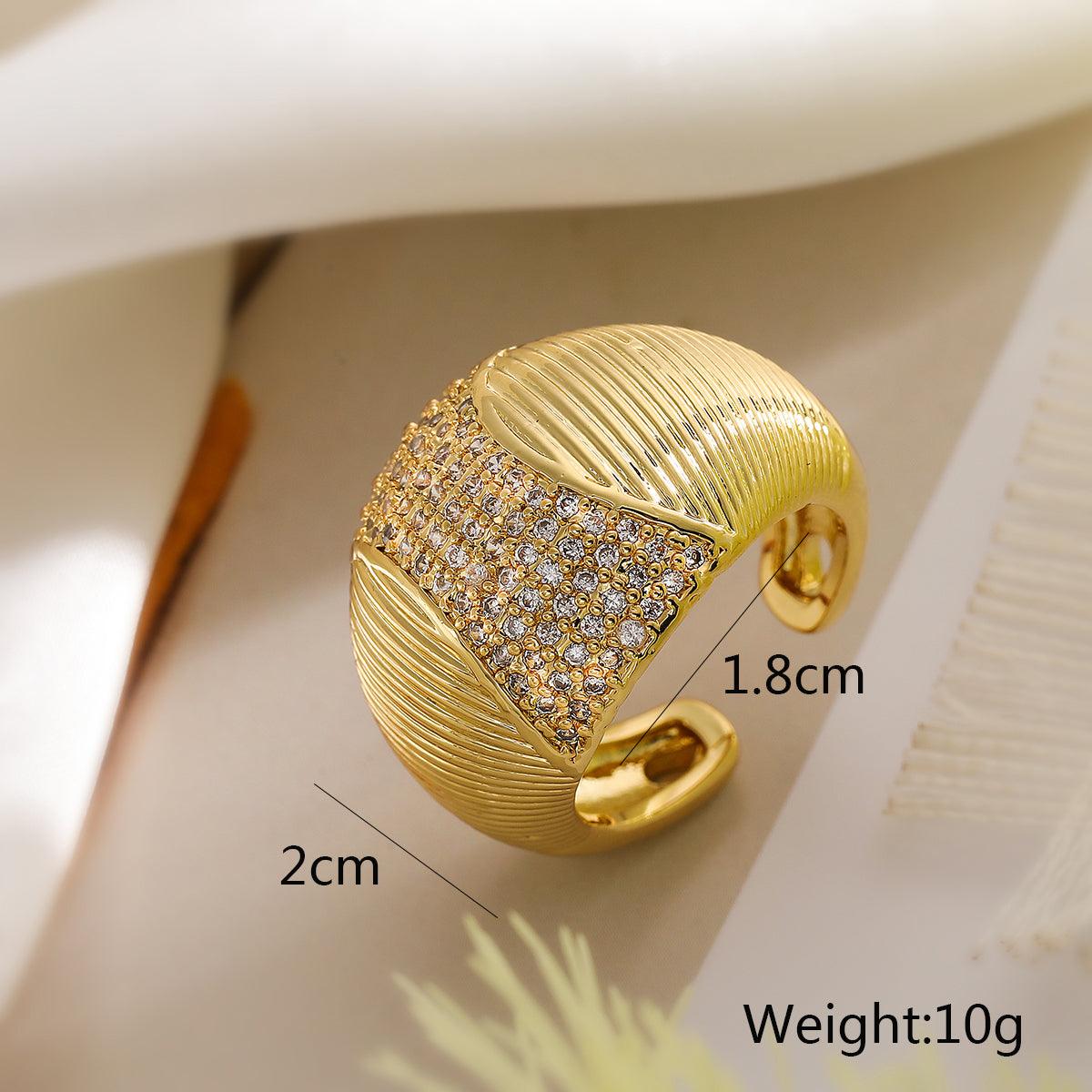 Wholesale Retro Exaggerated Simple Style Geometric Copper Plating Inlay 18K Gold Plated Zircon Open Rings - coojewelry