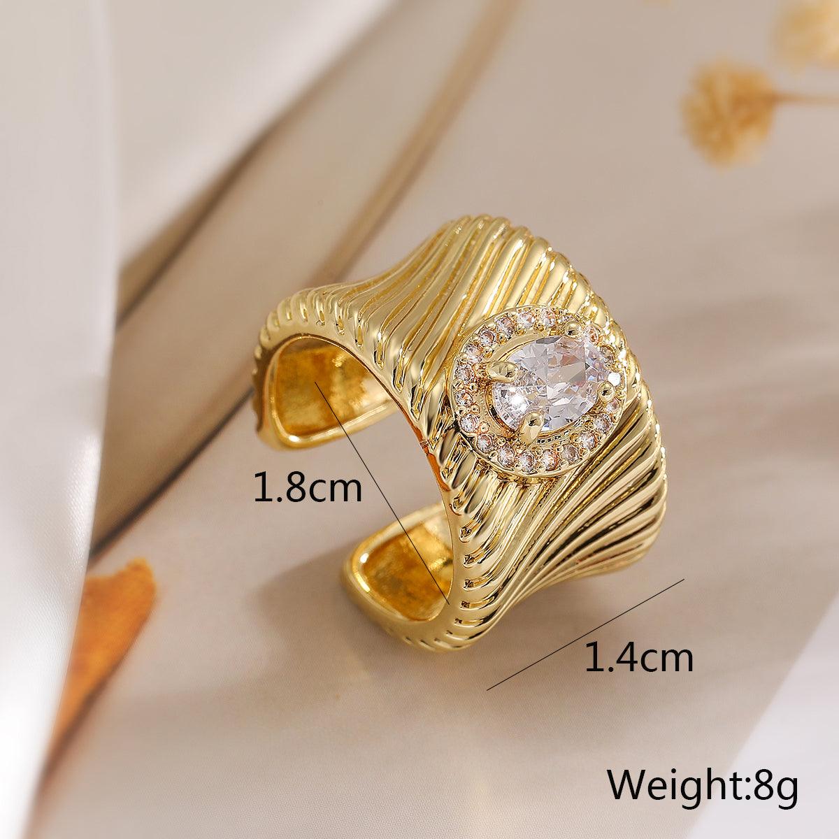 Wholesale Retro Exaggerated Simple Style Geometric Copper Plating Inlay 18K Gold Plated Zircon Open Rings - coojewelry