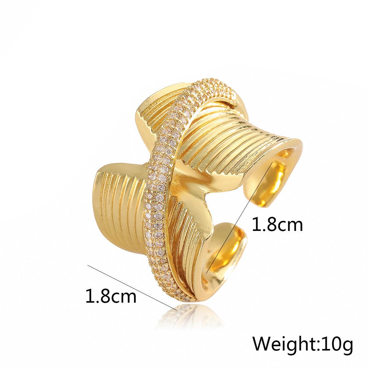 Wholesale Retro Exaggerated Simple Style Geometric Copper Plating Inlay 18K Gold Plated Zircon Open Rings - coojewelry