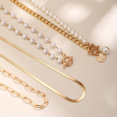 Wholesale Retro French Sweet Irregular Round Imitation Pearl Alloy Copper Tassel Layered Necklace - coojewelry