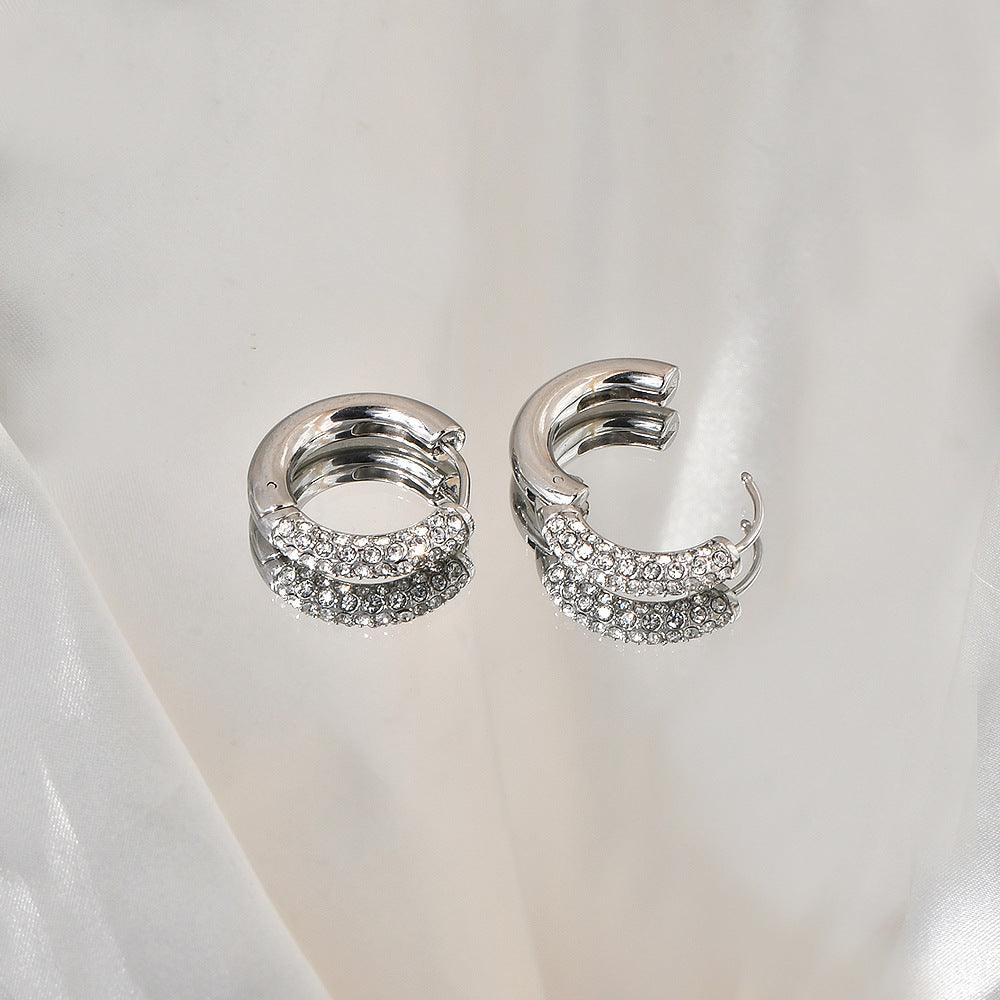 Wholesale Retro Geometric Inlay Titanium Steel Zircon 18K Gold Plated Earrings Pair - coojewelry