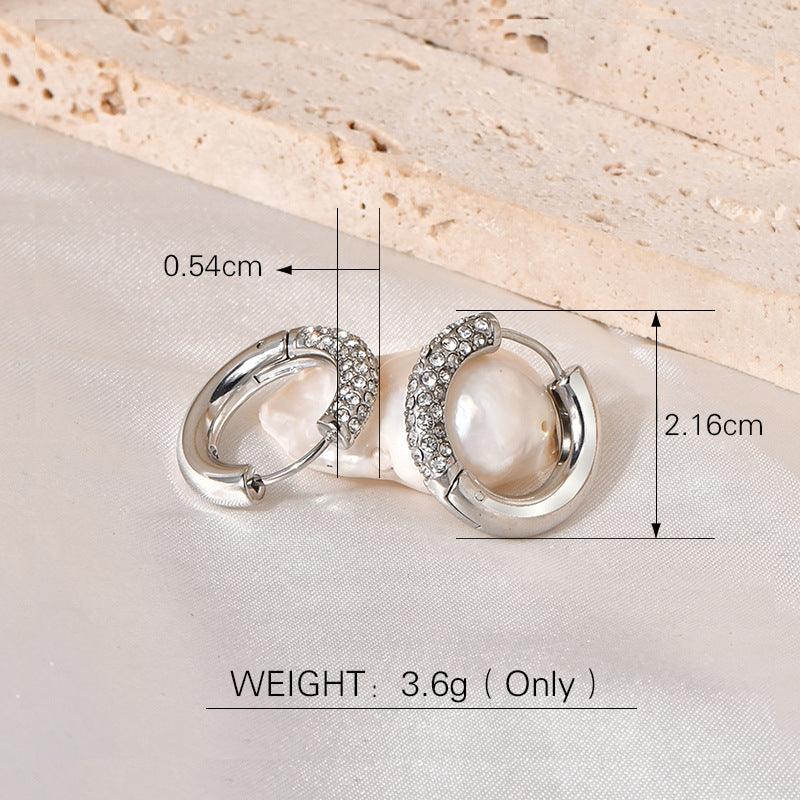 Wholesale Retro Geometric Inlay Titanium Steel Zircon 18K Gold Plated Earrings Pair - coojewelry