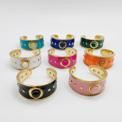 Wholesale Retro Geometric Open Rings Stainless Steel Titanium Enamel Plating Natural Stone 14k Gold Plated - coojewelry