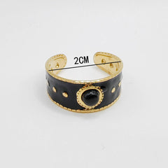 Wholesale Retro Geometric Open Rings Stainless Steel Titanium Enamel Plating Natural Stone 14k Gold Plated - coojewelry